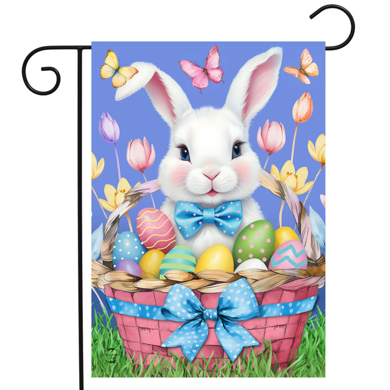 Drapeau de jardin Duard Bunny Basket, Bleu / violet / rose / blanc
