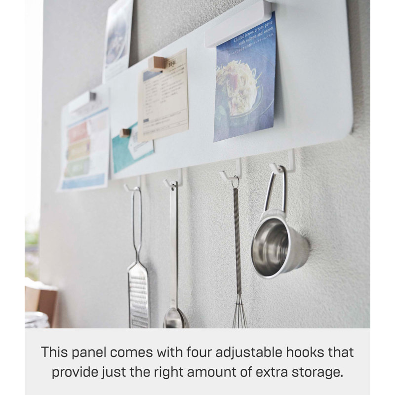 White Steel Wall-Mounted Magnetic Organizer with Hooks