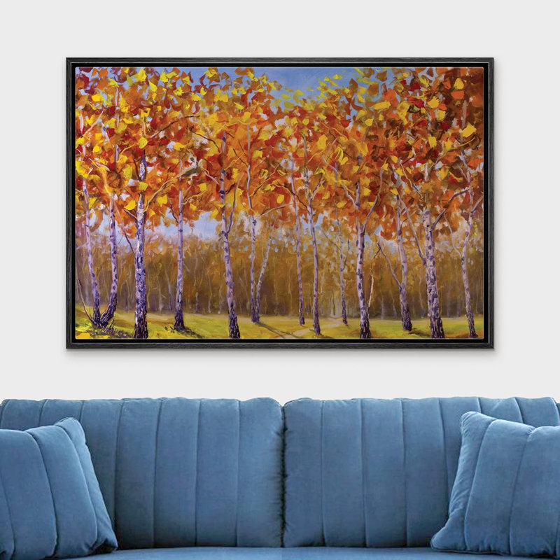 Décoration murale abstraite arbres de forêt abstraits avec feuilles jaunes en forêt, Naturel, H 24 po x l 36 po