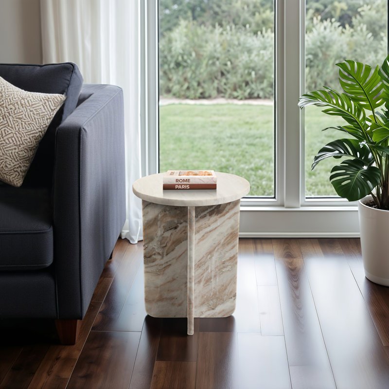 Kirean Marble Side Table - Elegant End Table for Living Room, Bedroom, or Office, 18" H x 14" W x 14" D