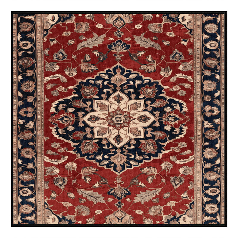Tapis persan noir lavable à la machine, Carré 5 pi