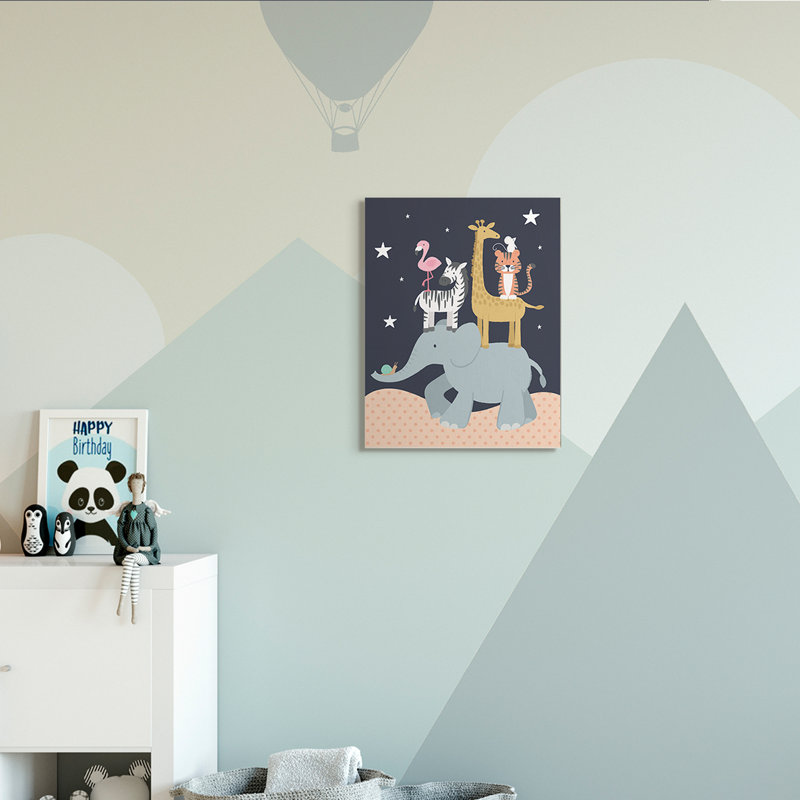 Ciel étoilé, safari, animaux, éléphant, girafe, zèbre, H 20 po x l 16 po x P 1,5 po, Toile tendue