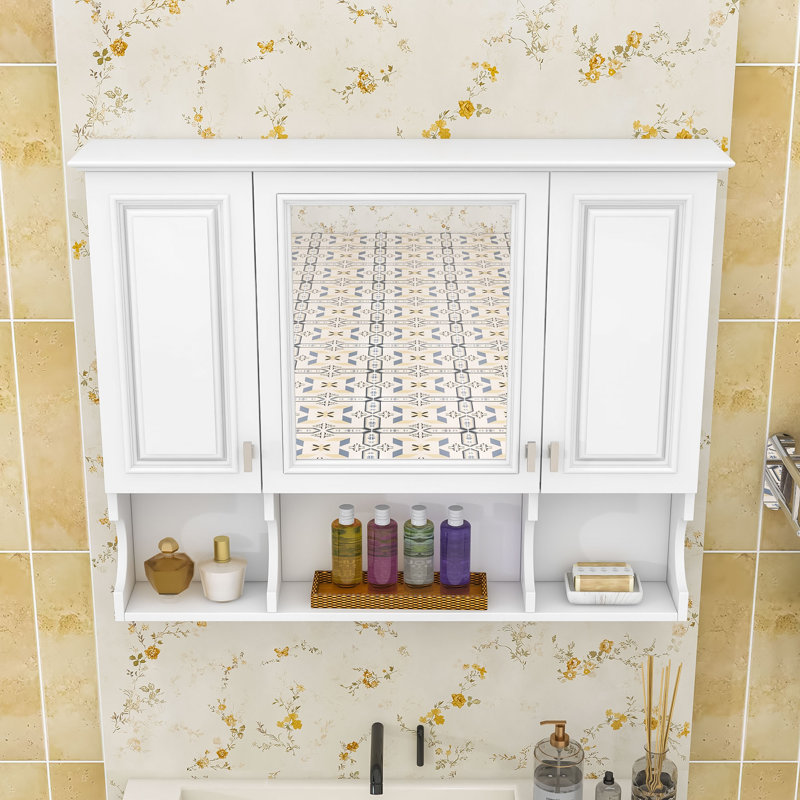 Armoire de salle de bain moderne et minimaliste avec rangement réglable, Blanc