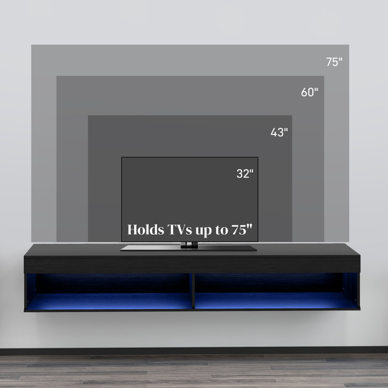 Floating TV Stand with Storage and Lights for TVs up to 75" Black