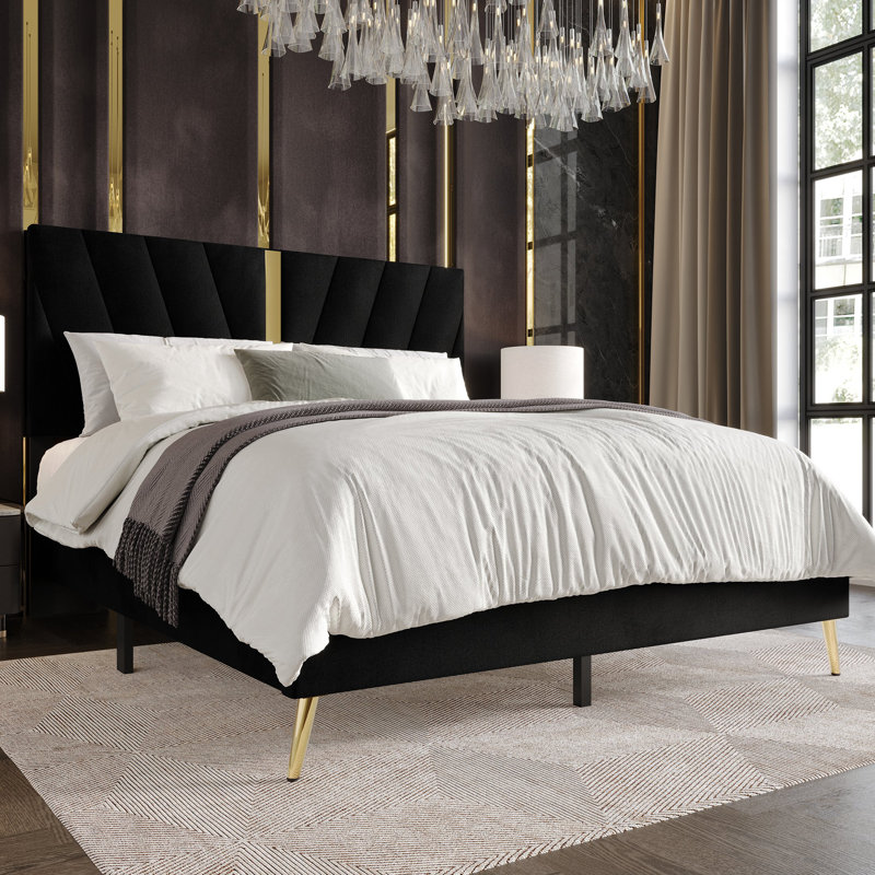 Amapola Upholstered Bed, Black, Twin