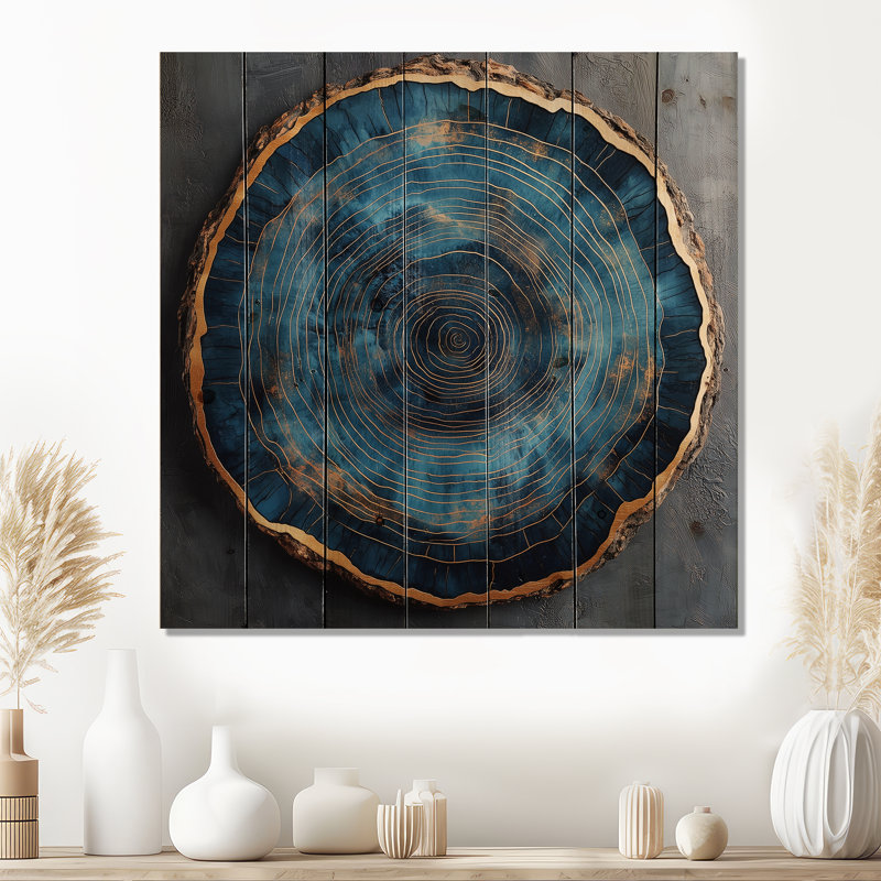 «Blue Forest Of Wood Slide Collage II», impression sur bois de forêt - sur bois de pin naturel, H 25 po x l 25 po x P 0,78 po