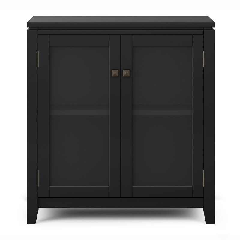 Black Solid Wood Low Storage Cabinet with Glass Doors