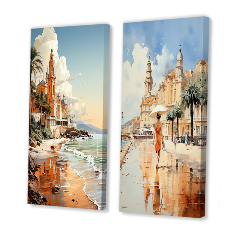 City of Nice Nostalgia - Beach & Ocean, ensemble de 2 reproductions d'art sur toile, H 28 po x l 25 po, Toile tendue