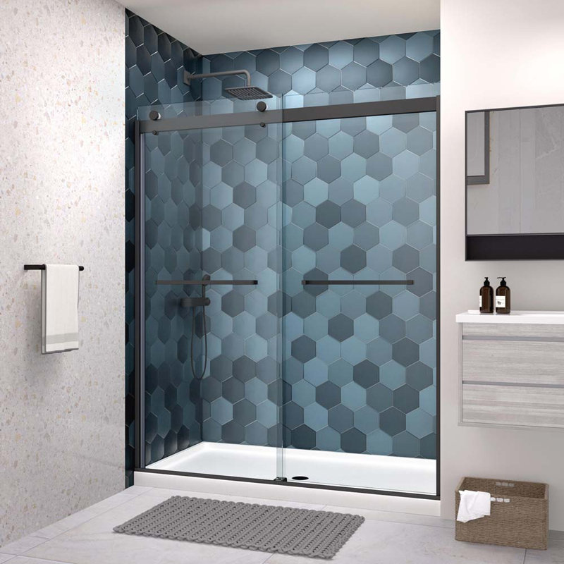 Porte de douche sans cadre de l 56 po x H 74 po, Nickel brossé