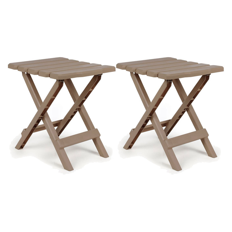 Ebern Designs Adirondack Portable Camping Plastic Folding Side Table, 2 Pack, Taupe