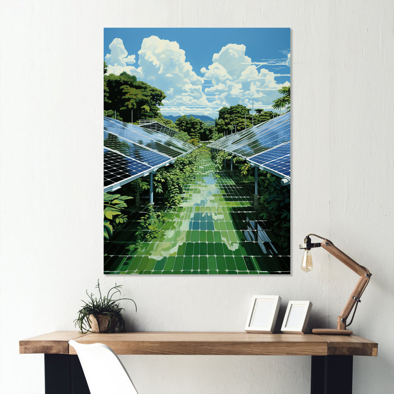 Green Solution Solar Panels Field II - Panneaux solaires, art mural en métal, H 40 po x l 30 po x P 1,5 po