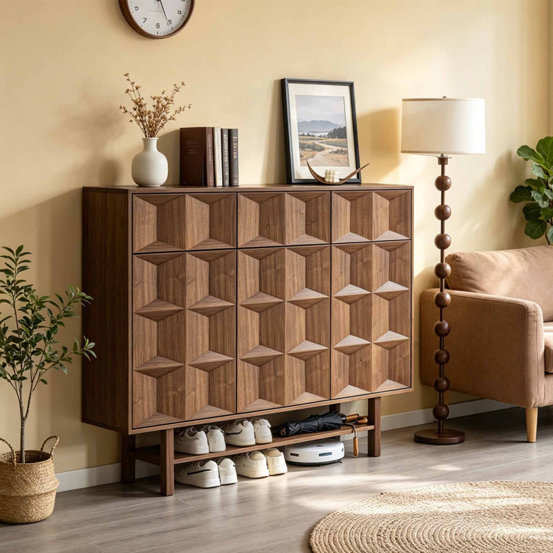 American style home shoe cabinet, 47.24"H x  47.24"W x  13.78"D, Dark Brown Wood