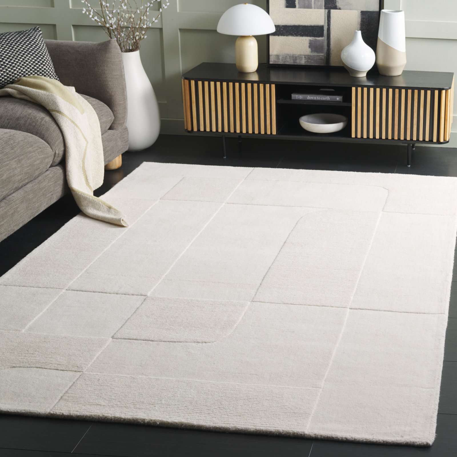 Kyrie Ivory Hand-Loomed Wool Rug, Rectangle 5' x 8'