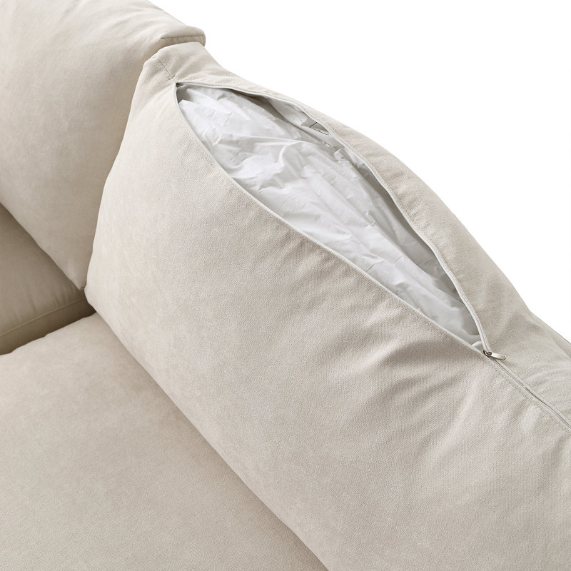 Upholstered 140'' Sofa, White Microfiber/Microsuede