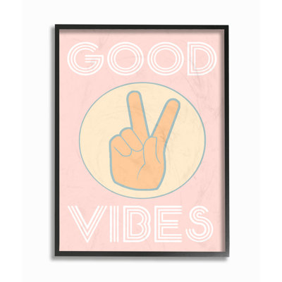 «Good Vibes Peace Hand Pink» par Daphne Polselli - impression d'art textuel