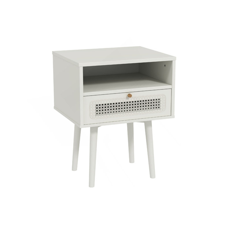 Table de chevet à deux niveaux Feeney, table d'appoint, blanc crème