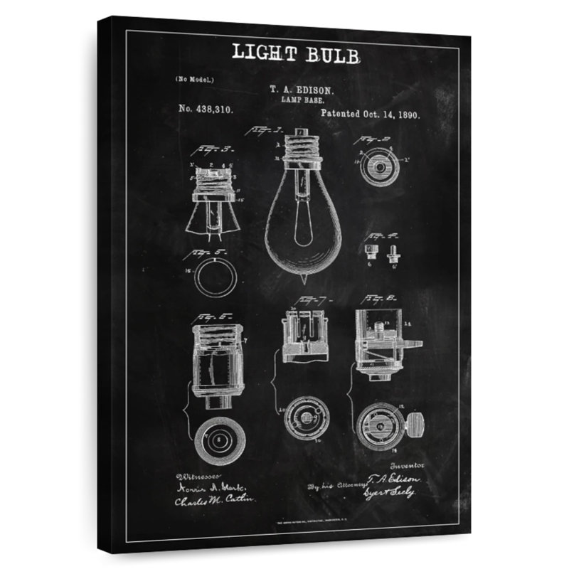 Light Bulb BW Patent, 39" H x 26" W