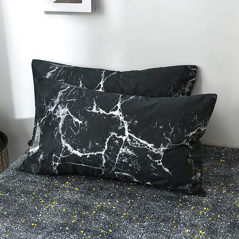 Wellboo 2 Pieces Pillowcases Standard Envelope Closure Pillowshams Pack of 2, Black Marble, 20inX26in