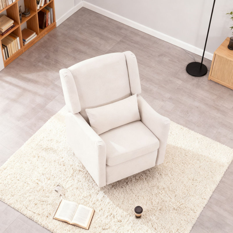 Fauteuil inclinable à bascule pivotant à oreilles de 29,5 po de largeur, fauteuil inclinable oscillant à bascule, Lin beige