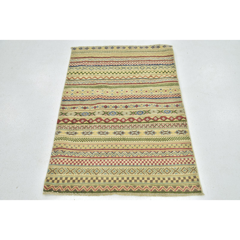 Tapis de zone en laine 2 pi 9 po x 4 pi one-of-kind à la main noué la Nash