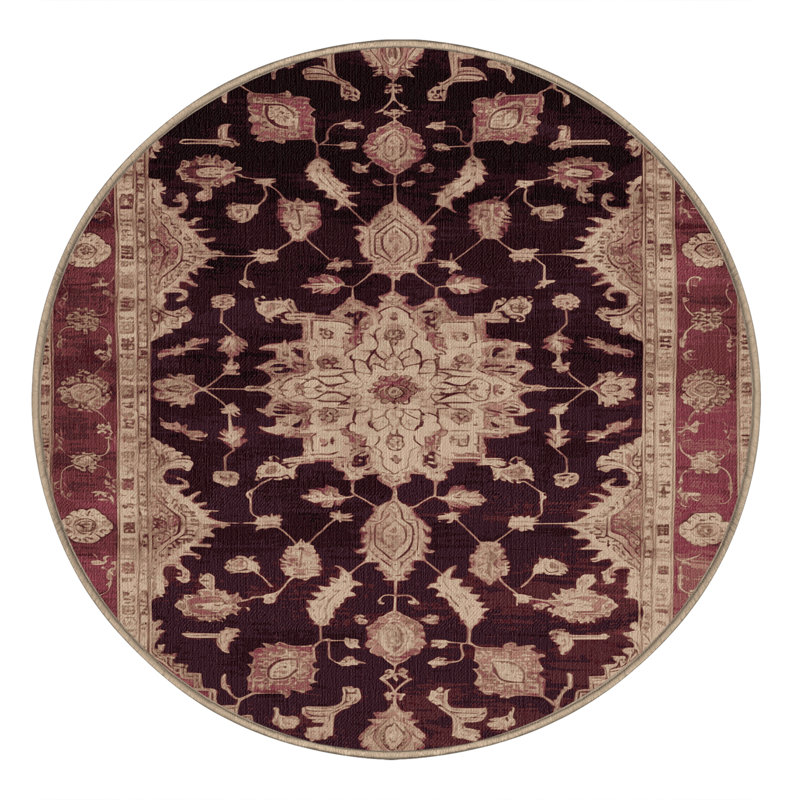 Machine Washable Overdyed Brown Area Rug, Round 3'