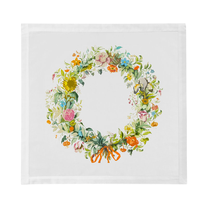 Wreath Flowers Hemstitch 22" Linen/Cotton Napkin