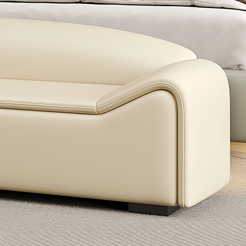 Banc rembourré en cuir Cardon, Blanc cassé, H 23,62 po x l 59,05 po x P 19,68 po