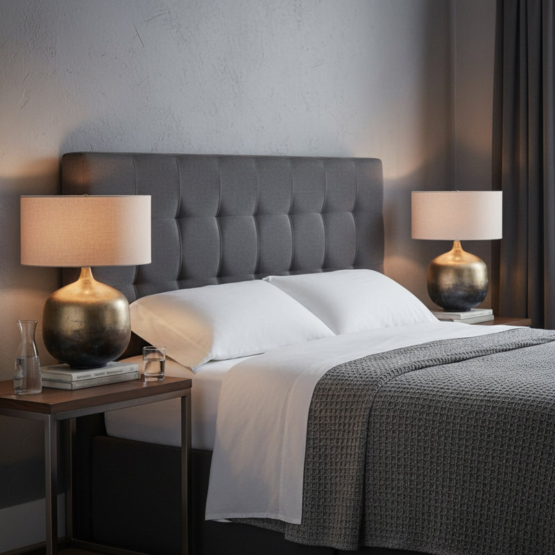 Modern Metal Base Table Lamp With Linen Shade - Decorative Bedside Light For Bedroom And Office Desk - Small Accent Table For Living Room Decor - 28"