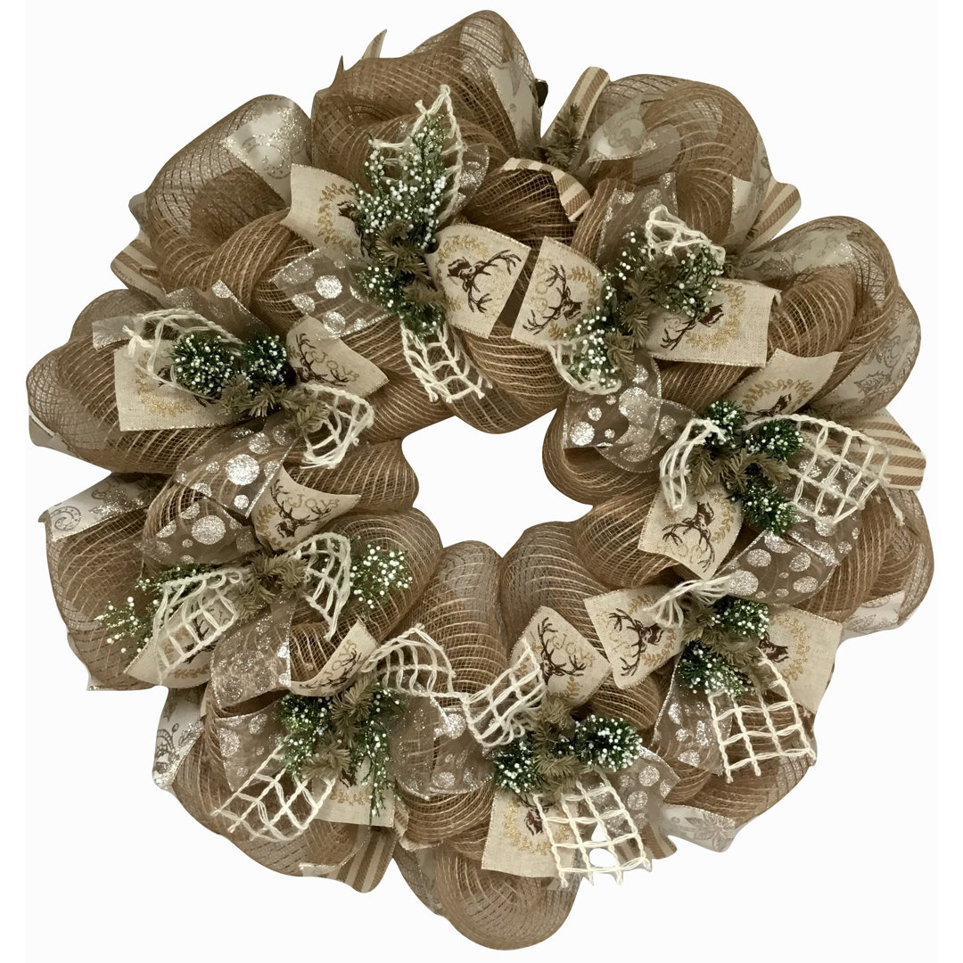 Winter Burlap Wreath Winters Walk with Iced Greenery The Holiday Aisle®
