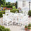 Ensemble de salle à manger 5 pièces en PEHD pour l'extérieur, table de patio avec 4 larges accoudoirs, mobilier de jardin toutes saisons en blanc