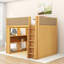 Lit mezzanine en bois à 2 tiroirs avec étagères, armoire intégrée, barrières de sécurité rembourrées et éclairage DEL-1726491591-1726491589