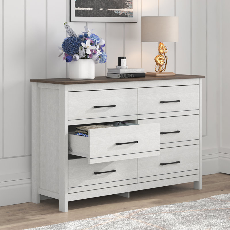 Aubarta 6 Drawer Dresser, Pearl White Oak