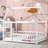 Ashton Floor Wooden Bed With House Roof Frame, Fence Guardrails-457666989-457666985