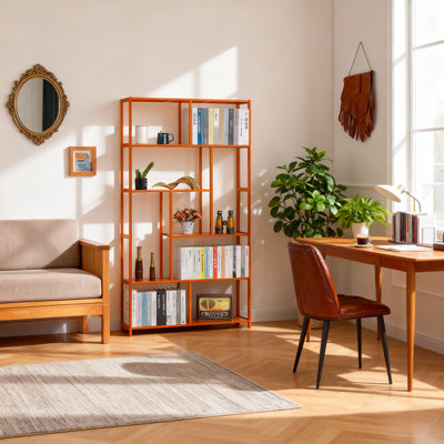 68.9" H x 39" W 5-Tier Bamboo Etagere Bookcase, Freestanding Tall Bookshelf Open Display Shelf for Living Room Bedroom