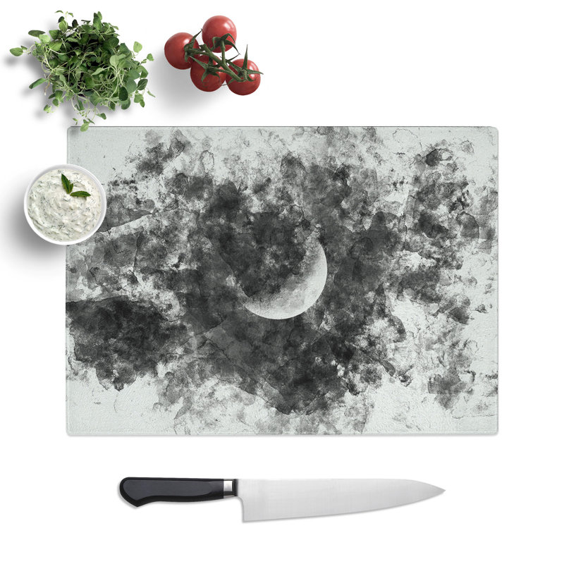 Tempered Glass a Half Moon Watercolour Chopping Board, 20 cm x 28.5 cm