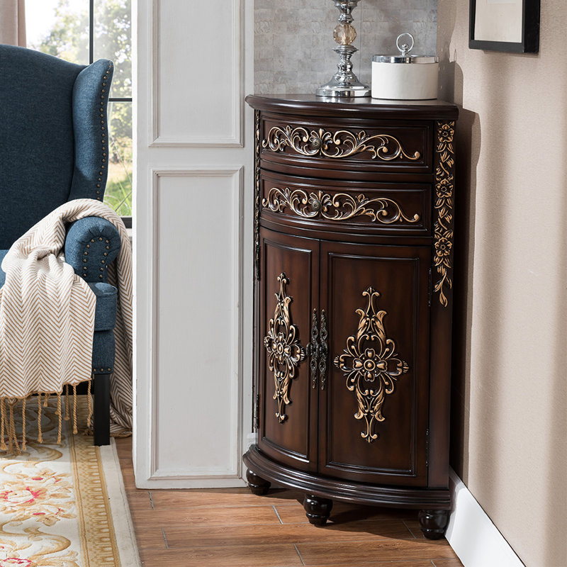 American style multi-functional corner cabinet, Nut-Brown