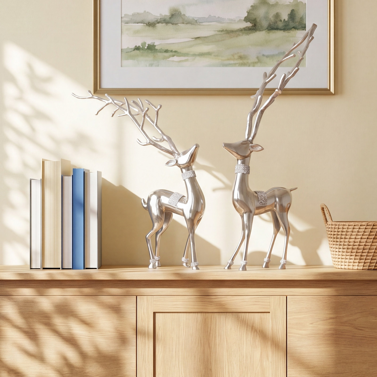 Metal Deer Statue (Set of 2)