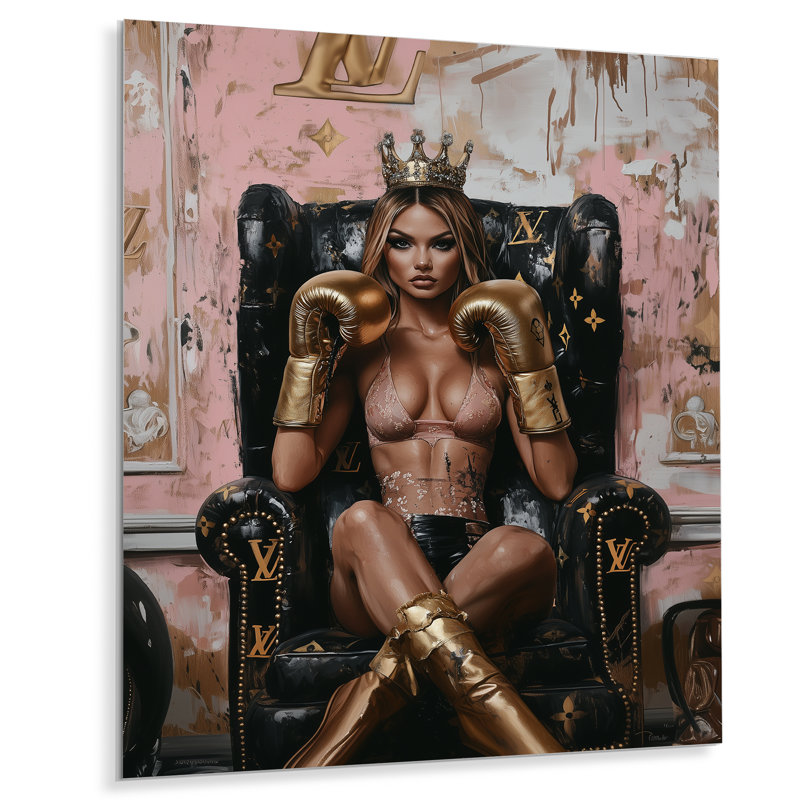 «Brown Boxing Diva - Fashion Girl Power», impression murale, Sans cadre, métal, H 44 po x l 34 po