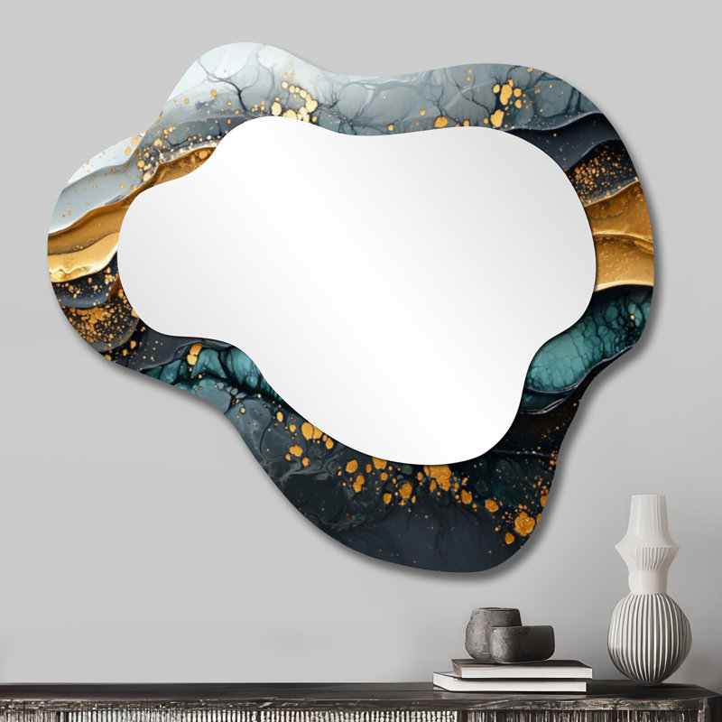 Abstract Transitional Temporal Flux I - Transitional Asymmetrical Decorative Mirror, Modern irregular Wall Mirror, Printed on Metal
