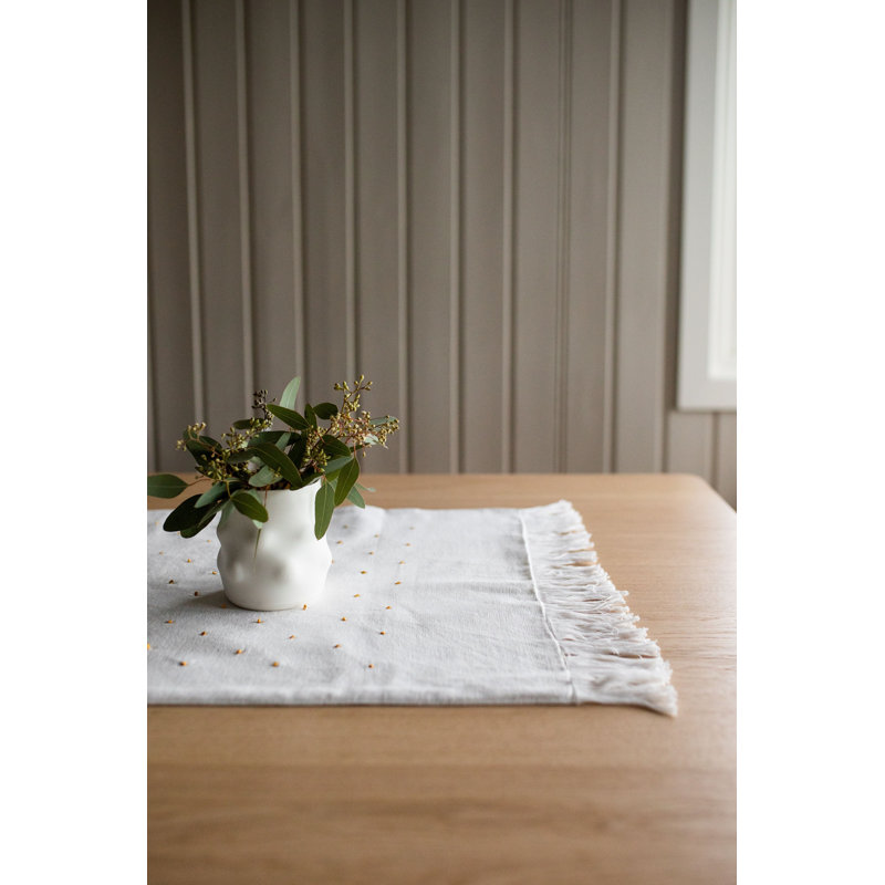 Embroidered Table Runner Yellow Dots