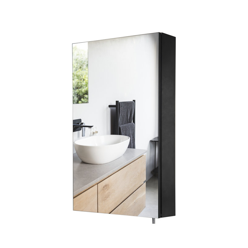 400mm W 670mm H Surface Frameless Medicine Cabinet Mirror 2 Adjustable, Matte Black