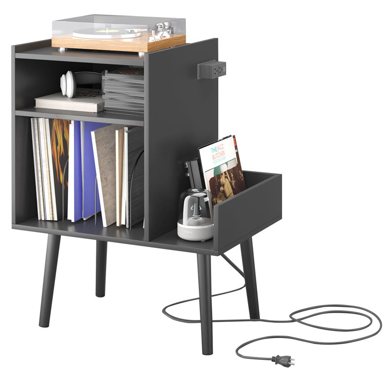 Support pour tourne-disque avec rangement en vinyle, supports pour supports audio-vidéo de salon, Noir