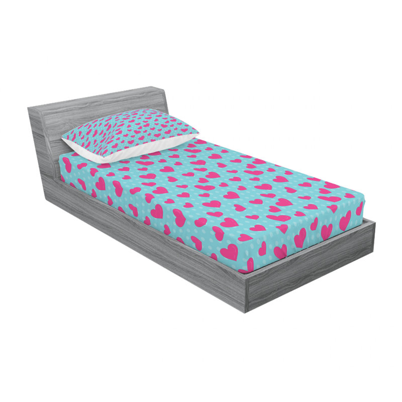 Ensemble de draps image rétro avec cœurs, Ensemble de draps pour lit simple avec drap-housse