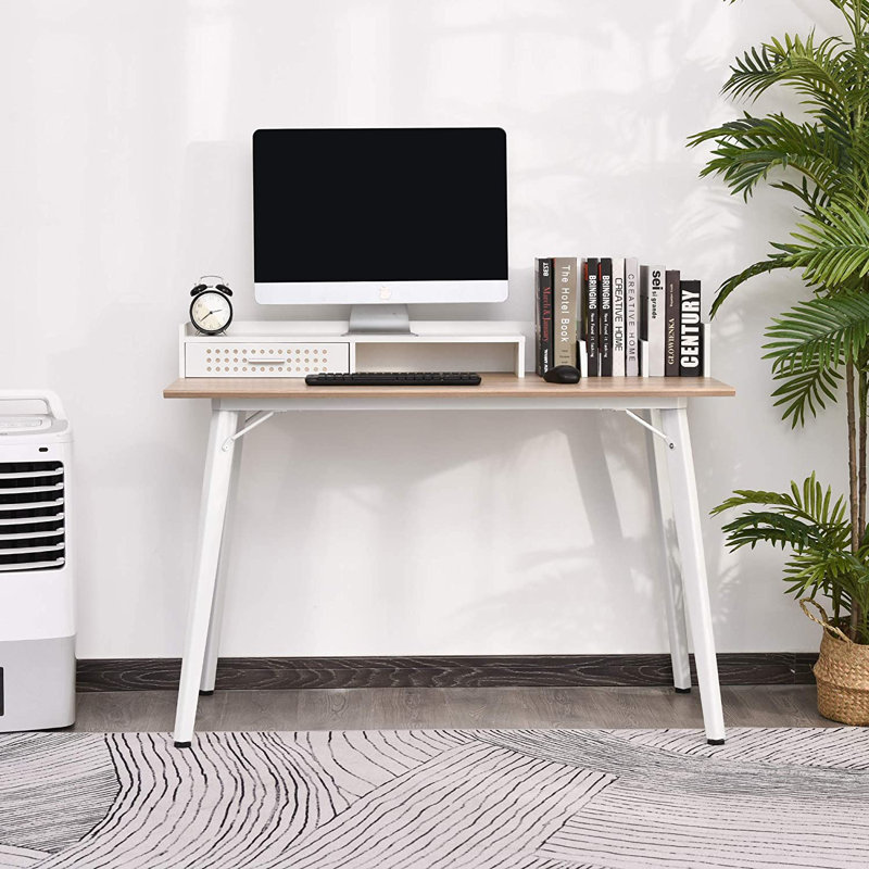 Correia Metal Base Computer Desk, White/Oak