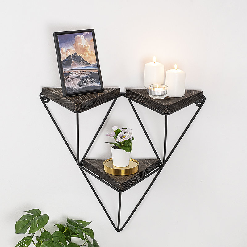 3 Piece Triangle Spruce Solid Wood Accent Shelf
