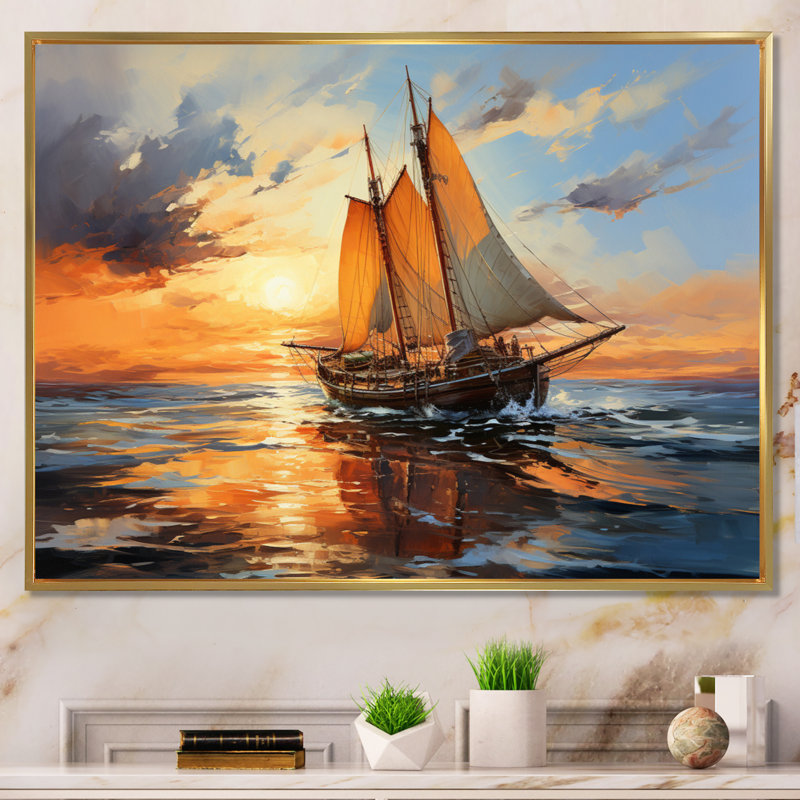Boat Expressive Seascapes I - Reproduction, H 30 po x l 40 po x P 1,5 po, Cadre flottant doré