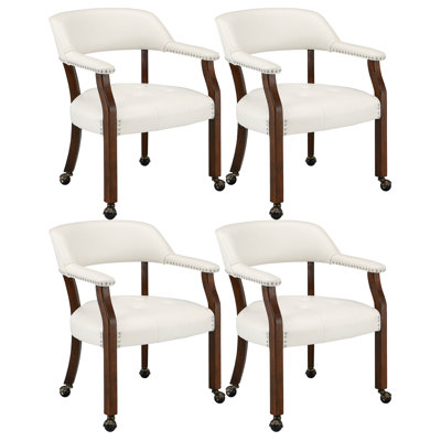 Swivel Tufted Dining Chairs With Porker Casters And Arms(Set Of 4)