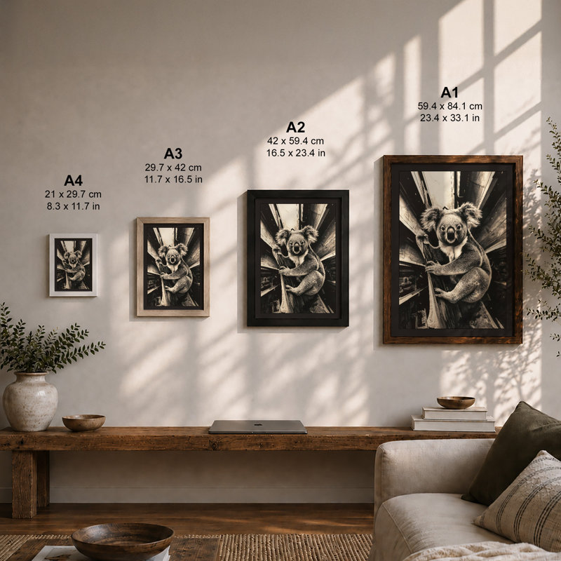 Koala Halo Japandi - Framed Print, Unframed, A3 - 42.0 x 29.7 cm
