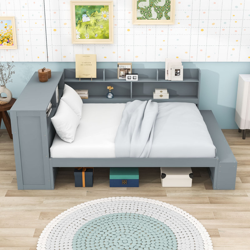 Full Wooden Daybed with Built-in Storage and Charging Station, Gray