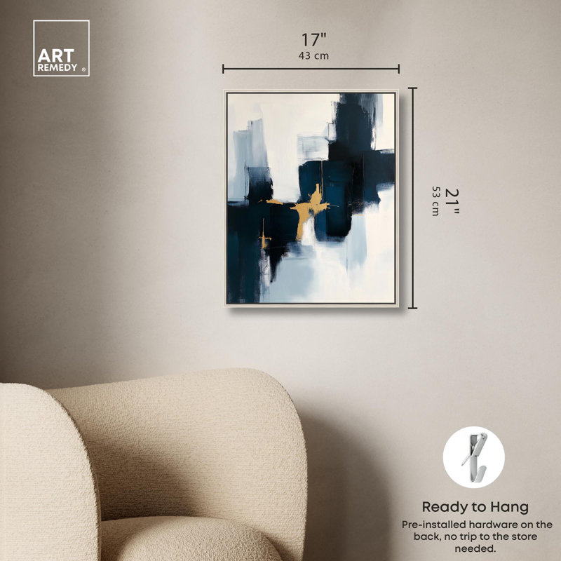 «Abstract Tides Blue Abstracts» par Art Remedy, H 21 po x l 17 po, Encadrement argenté